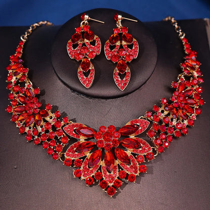 Fashionista Crystal Rhinestone Bridal Jewelry Set - Top-Rated Wedding Accessories for Women red