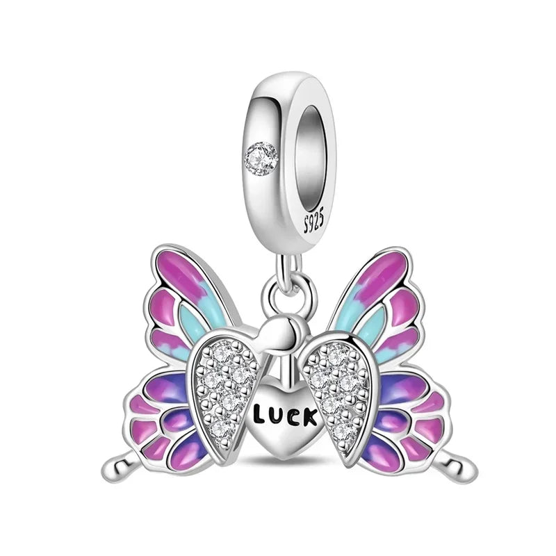 Sparkling Purple Jellyfish Sterling Silver 925 Charm Bead Birthday Pendant for DIY Bracelet Jewelry