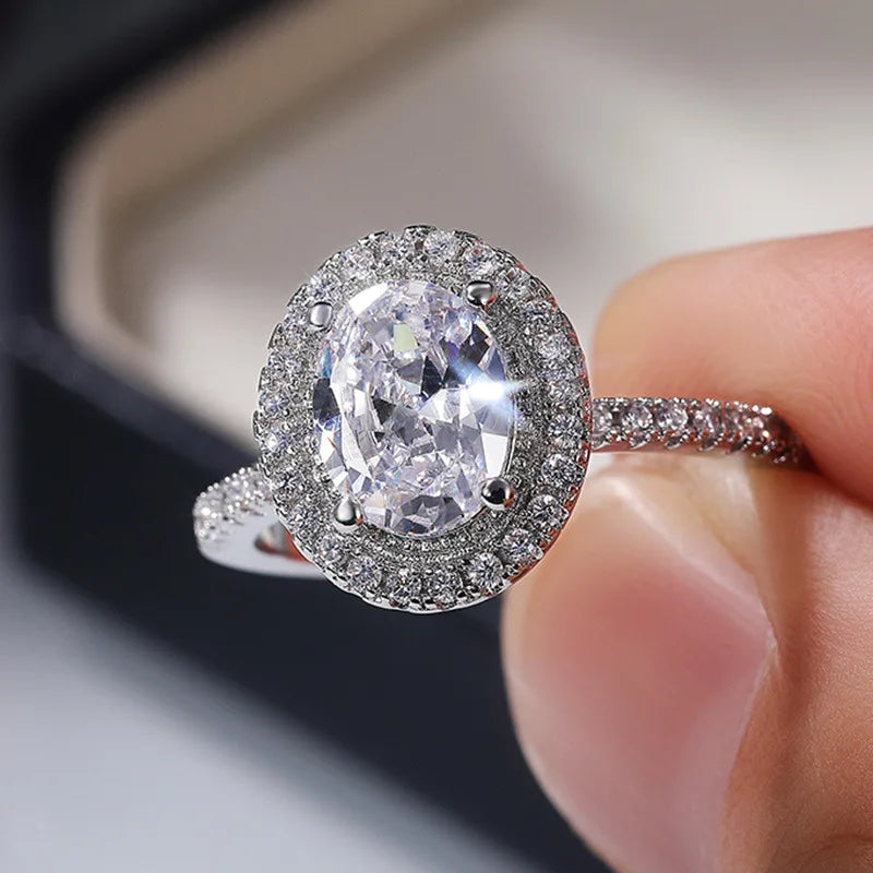 Real Moissanite 925 Sterling Silver Ring for Women Square Round Brilliant Diamond Band Wedding Jewelry Gift