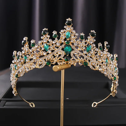 Baroque Luxe Green Crystal Bridal Tiara - Top-Rated Flower Headpiece for Weddings Style C Gold Green