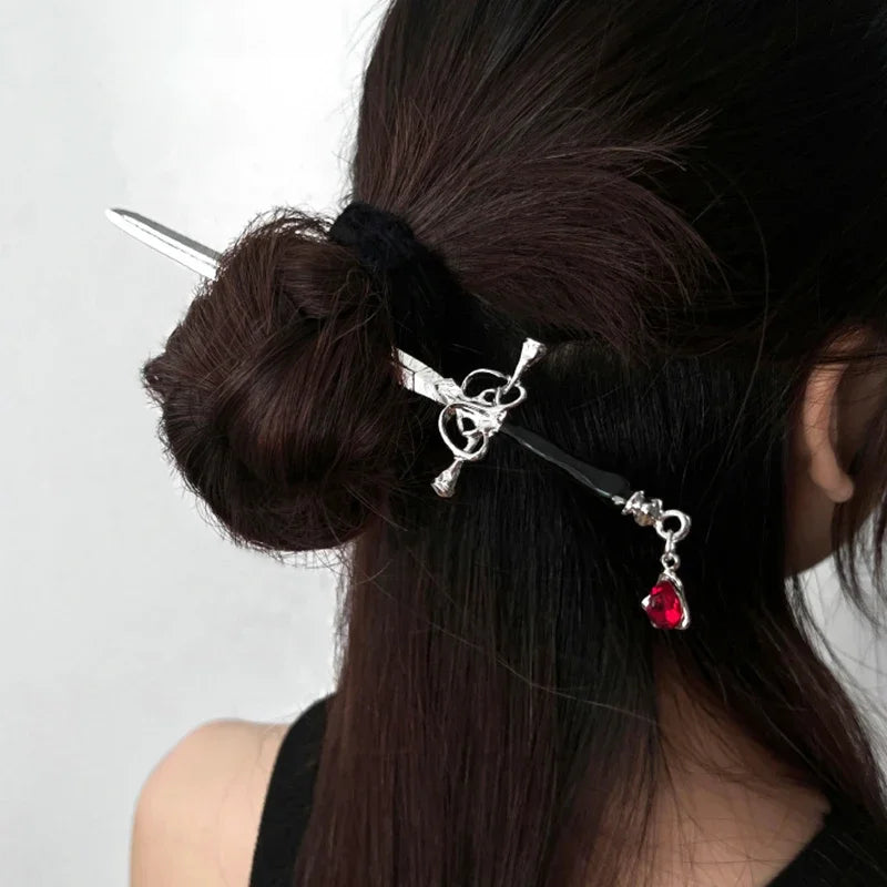 Vintage Chinese Style Ruby Sword Hairpins for Women