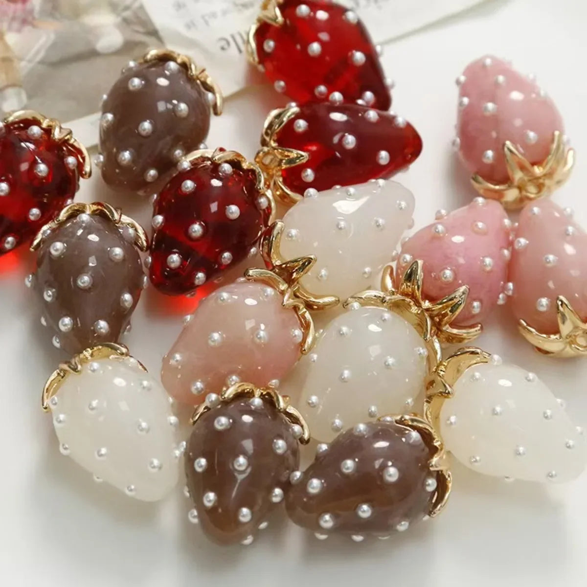 3D Resin Strawberry Charms Set for DIY Jewelry and Keychains