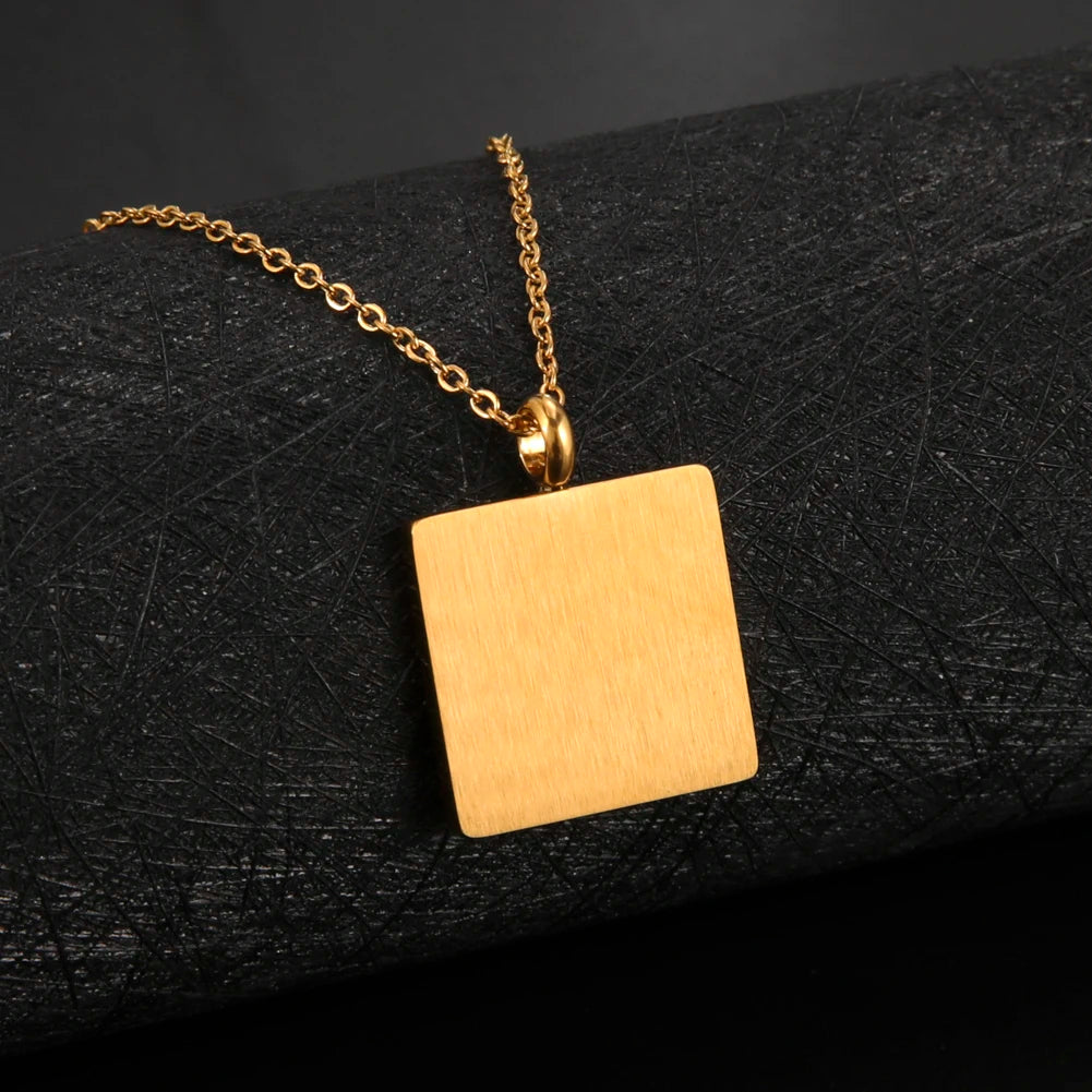 Hebrew Inscription Stainless Steel Birthstone Necklace for Men and Women