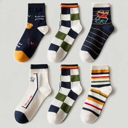 6 Pairs Breathable Mid Calf Sports Socks Men Odor Control