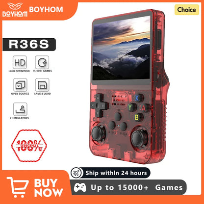 R36S 128GB Retro Handheld Game Console Red Linux 3.5 Inch IPS Screen Portable Pocket 10000 Games Gift For Boys