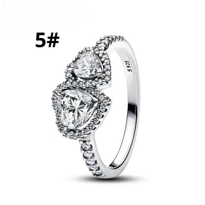 925 Sterling Silver Heart Jewelry Set With Colorful Zircon Sparkling Ring Earrings and Necklace for Women Gift