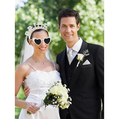 Glamorous Pearl Bride Headband With Veil and Heart Shaped Sunglasses for Bachelorette Party