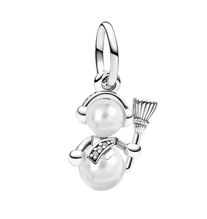 Sterling Silver 925 Skiing Penguin Charm with Geometric Snowflake Beads for Bracelets and Necklaces DIY Jewelry Gift