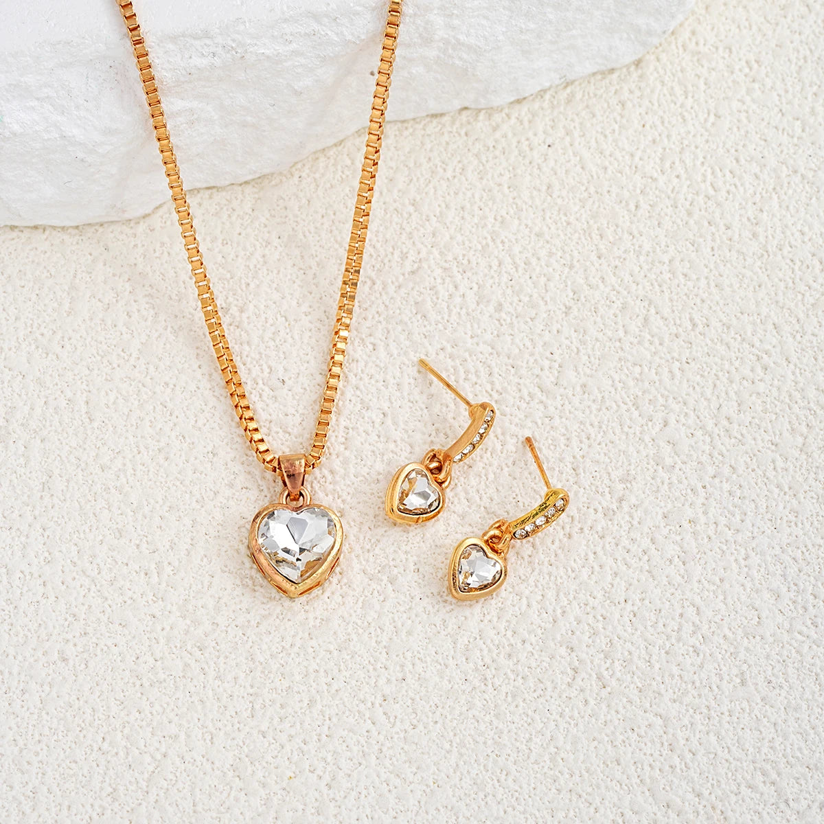Romantic Double Heart Rhinestone Jewelry Set for Women - Elegant Necklace and Earrings Gift