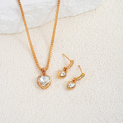 Romantic Double Heart Rhinestone Jewelry Set for Women - Elegant Necklace and Earrings Gift