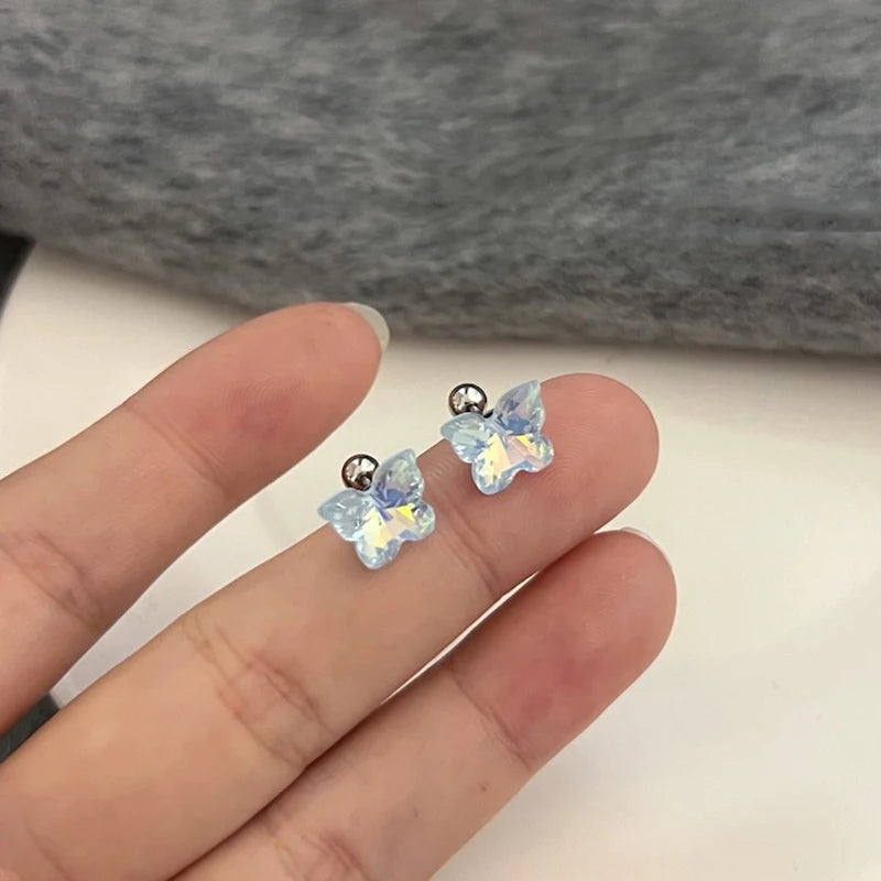Y2K Korean Blue Crystal Butterfly Star Earrings for Women
