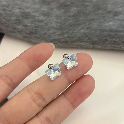 Y2K Korean Blue Crystal Butterfly Star Earrings for Women