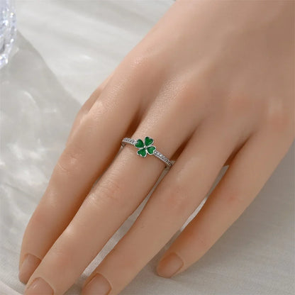 Green Series Sterling Silver Lucky Four Leaf Clover Charms with Zircon Beach Beads for Bracelets and Necklaces
