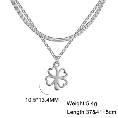 Cazador 2025 Lucky Clover Pendant Necklace Gold Color Double Layer Stainless Steel Jewelry for Women and Girls