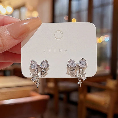 Inlaid Zircon Blue Pink Crystal Butterfly Drop Earrings for Women Stylish Water Drop Wedding Jewelry Ideal Birthday Gift