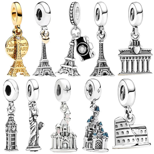Fine Gold Eiffel Tower Statue Of Liberty Castle Charm Bead