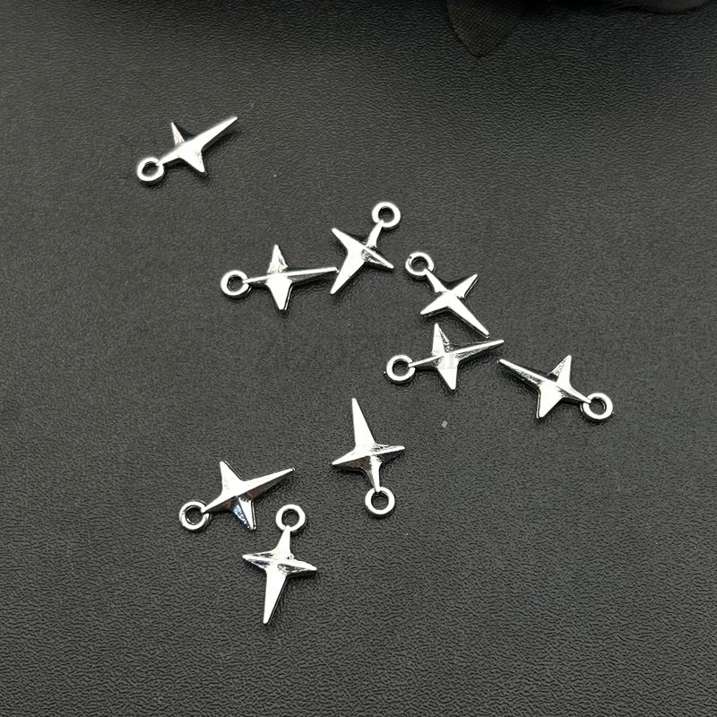 50pcs 14.5x9mm Shining Star Charms Antique Silver Alloy