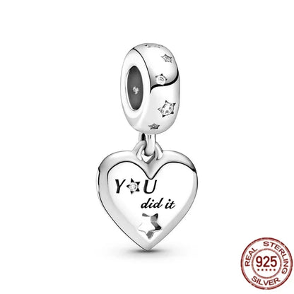 Original 925 Sterling Silver Linked Sister Hearts Openable Heart Locket Dangle Charm Beads for Necklace and Bracelet Jewelry