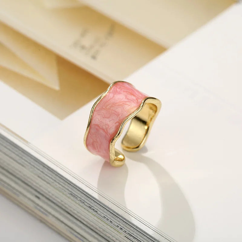 Vintage Gold Geometric Adjustable Ring Elegant Enamel Jewelry for Women Adjustable 8