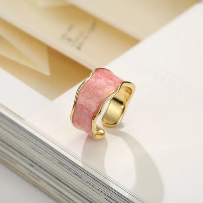 Vintage Gold Geometric Adjustable Ring Elegant Enamel Jewelry for Women Adjustable 8