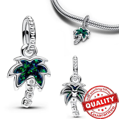 Green Monstera Leaf Charm 925 Sterling Silver Dangle Bracelet Jewelry for Women FCC400