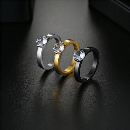 Elegant Zircon Crystal Stainless Steel Ring for Weddings and Engagements