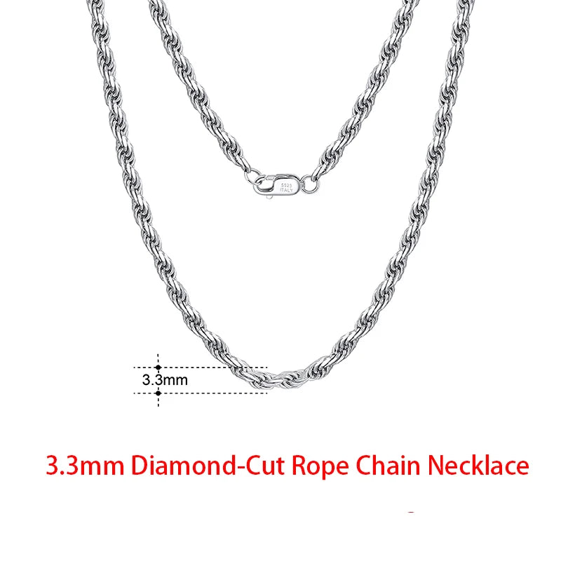 Rinntin 925 Sterling Silver Flat Mariner Chain Necklace Stylish Versatile Unisex Jewelry 3.3mm-Rope Chain