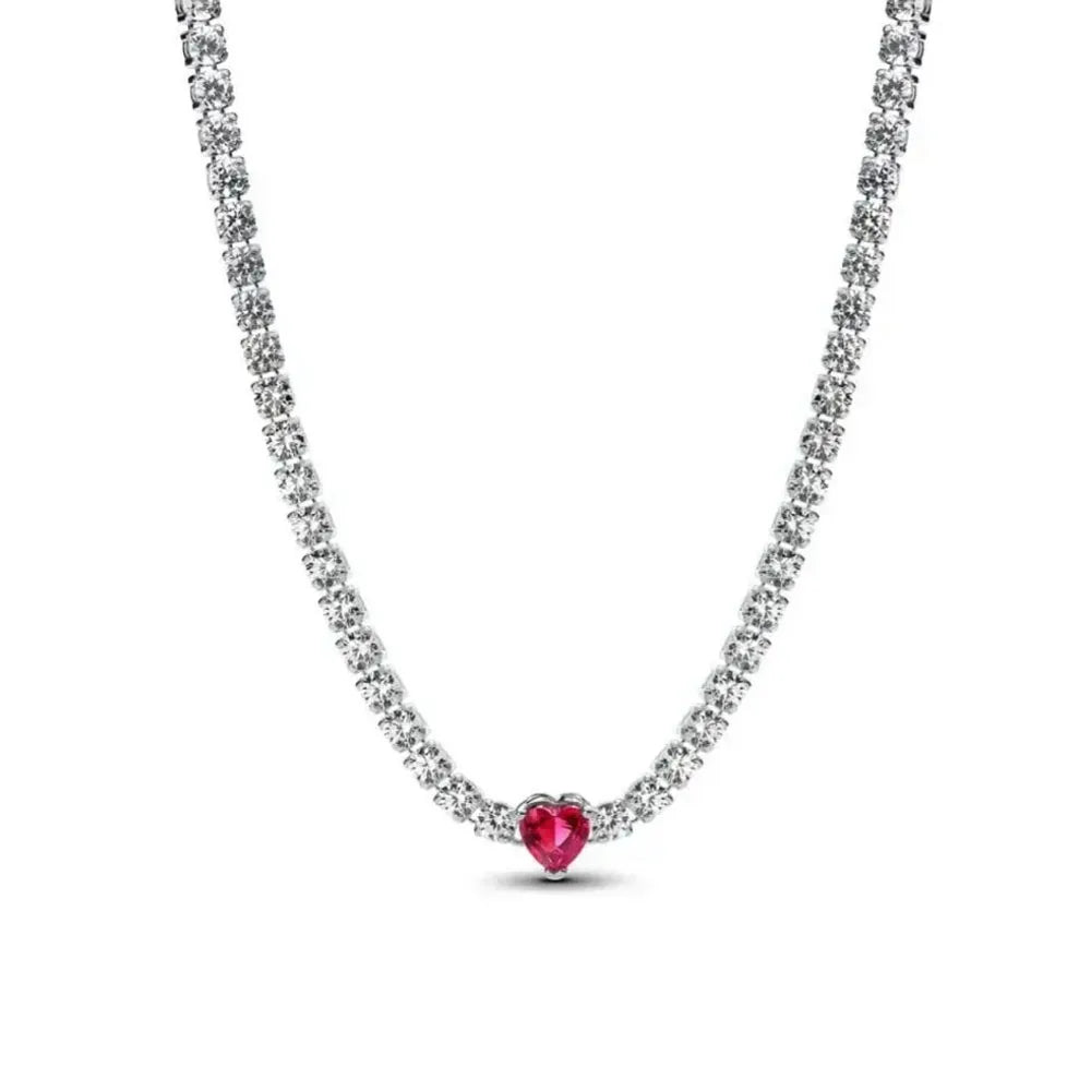 New 925 Sterling Silver Heart-Shaped Necklace with Purple Blue and Green Zircon for Exquisite Jewelry Gifts for Women