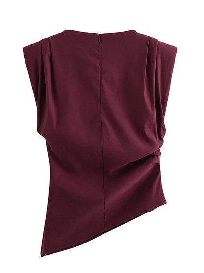 European American Pleated Decorative Off Shoulder Top