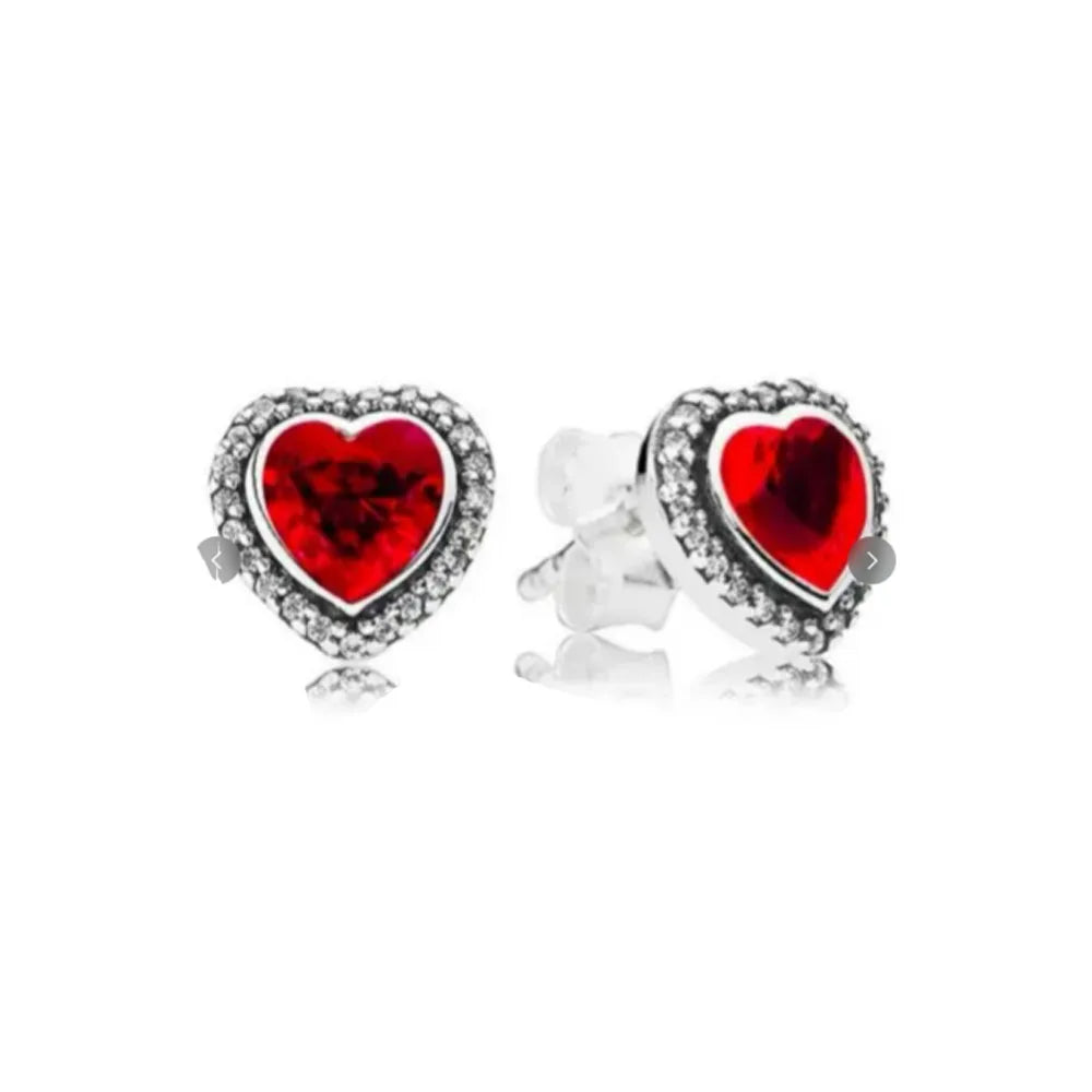 Heart Series Red Heart Bow Snowflake Stud Earrings in 925 Sterling Silver for Women Fashion