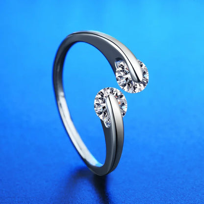 Elegant 925 Sterling Silver Heart Zircon Adjustable Ring for Women