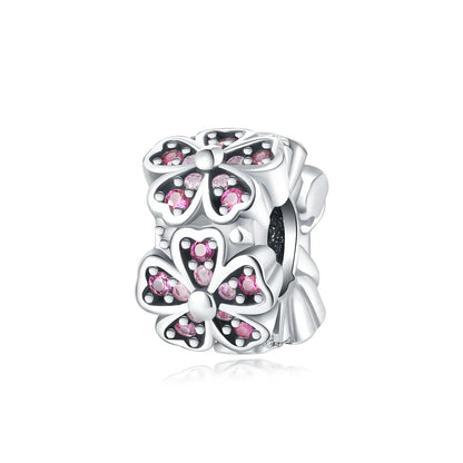 925 Sterling Silver Colorful Flower Charms with Zircon Roses Tulips and Daisies for DIY Necklace and Bracelet Jewelry Gifts