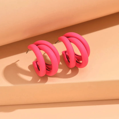 Elegant Gold Hoop Earrings Vintage Geometric Luxury Jewelry for Women rose red