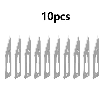 10pcs Carbon Steel Surgical Scalpel Blades + 1 Handle - Top-Rated DIY Cutting Tool for Precision PCB Repair & Animal Surgery 10pcs 11number blade