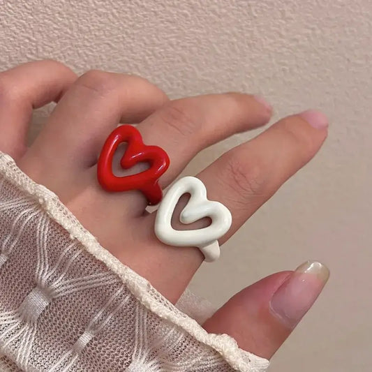 2025 Colorful Enamel Heart Sweet Ring Trendy Geometric Dripping Oil for Women