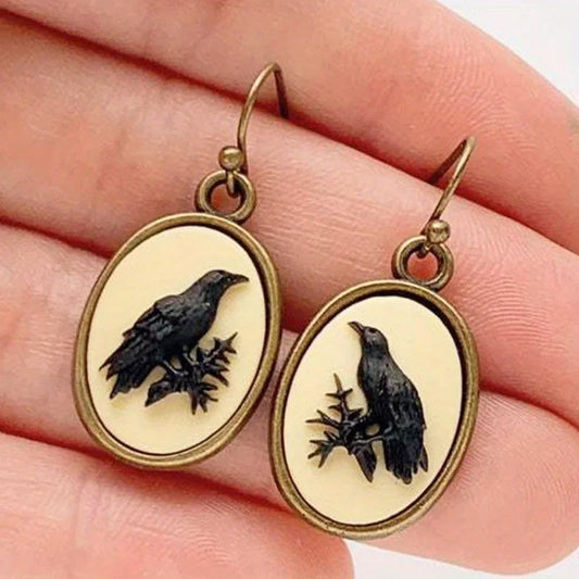 Vintage-Inspired Black Oval Drop Earrings for Women with Ethnic Resin Design