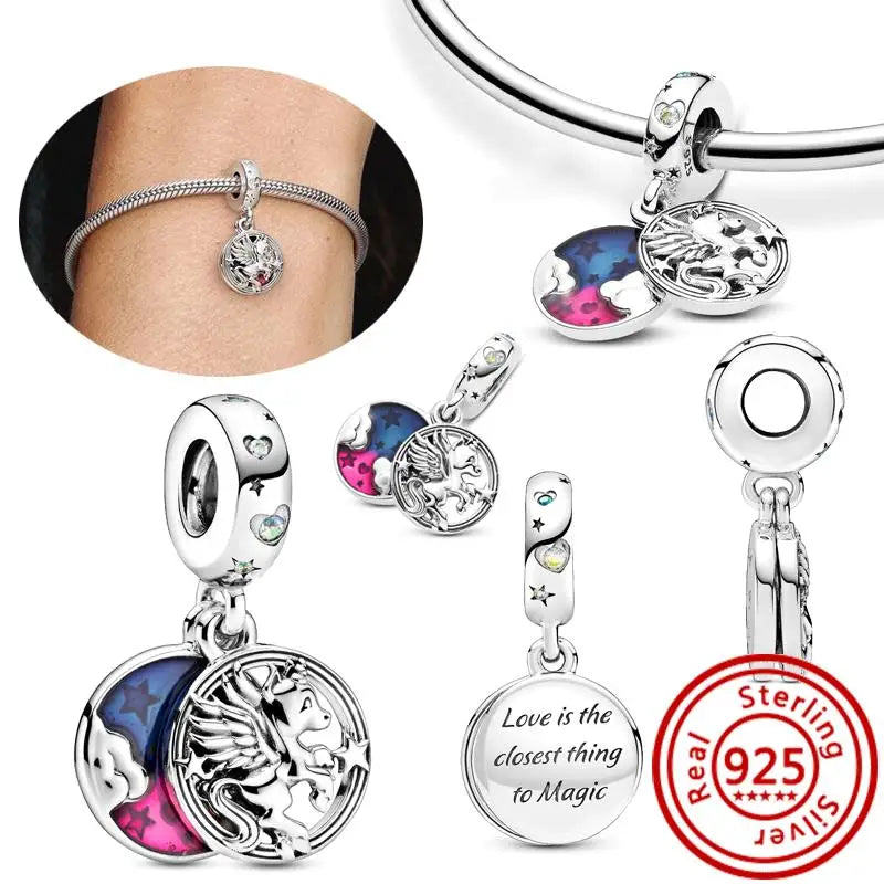 925 Sterling Silver Animal Charms Bracelet Beads with Zircon - Unicorn, Squirrel, Elephant Y446