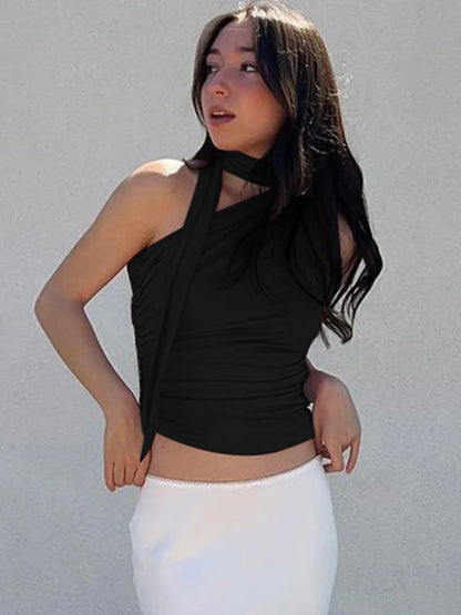 Backless Off Shoulder Halter Crop Top for Women Y2K Club