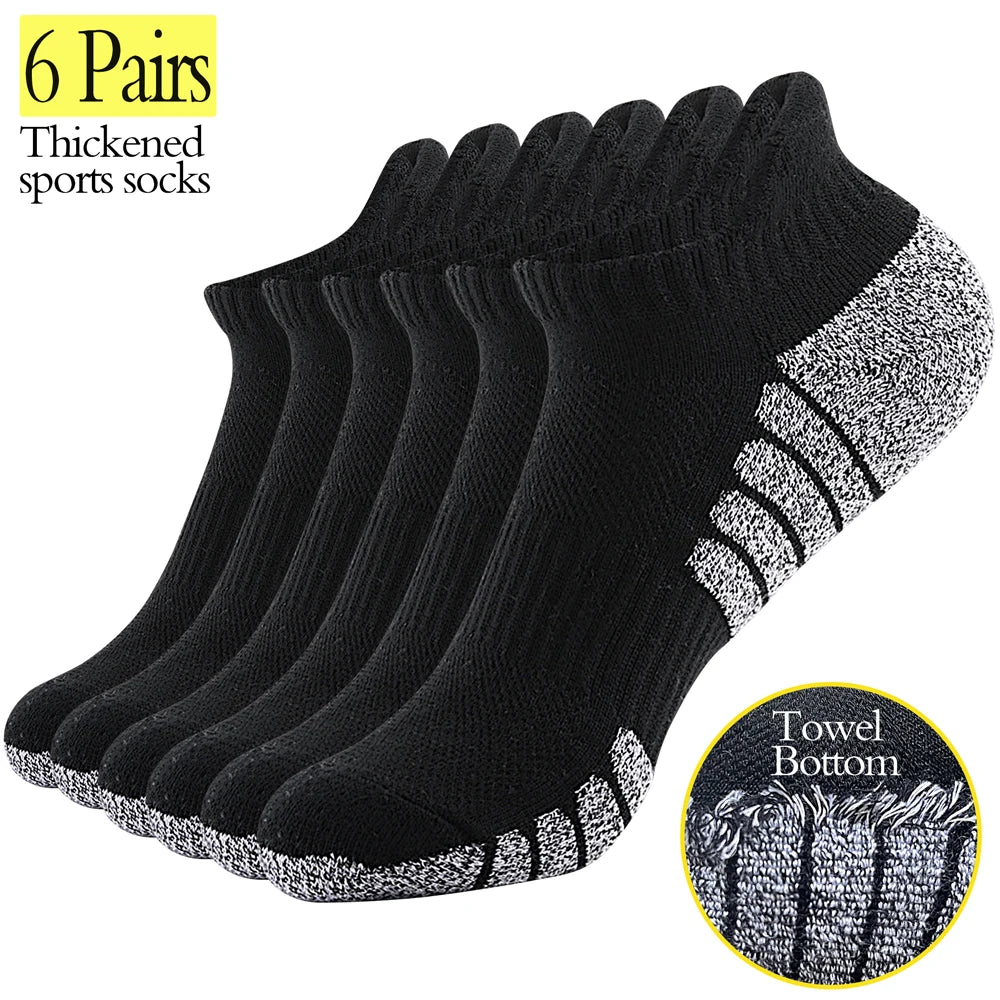 6 Pairs Mens Running Socks Terry Cushion Non Slip 35 To 47
