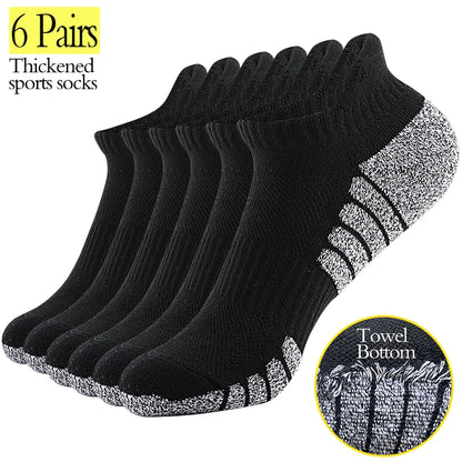 6 Pairs Mens Running Socks Terry Cushion Non Slip 35 To 47