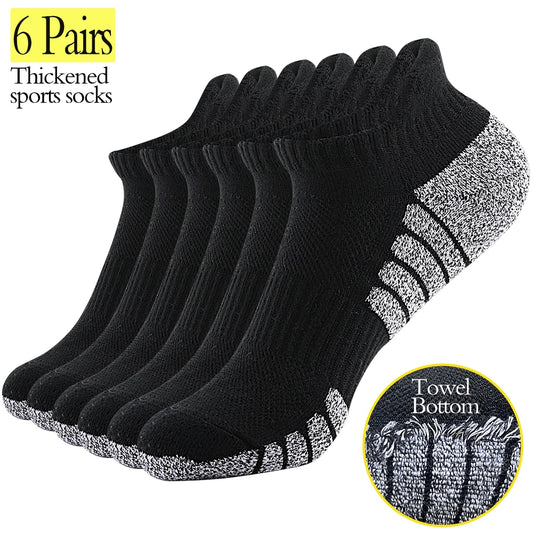 6 Pairs Mens Running Socks Terry Cushion Non Slip 35 To 47