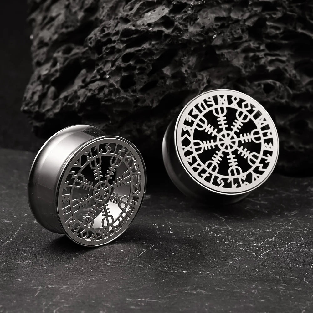 Doearko Fashion Stainless Steel Rune Ear Plugs Tunnels Piercing Expanders Body Jewelry 2PCS Set