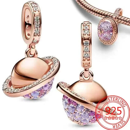 Sterling Silver Purple Murano Pansy Flower Dangle Charm for Women Bracelet and Necklace Jewelry Gift
