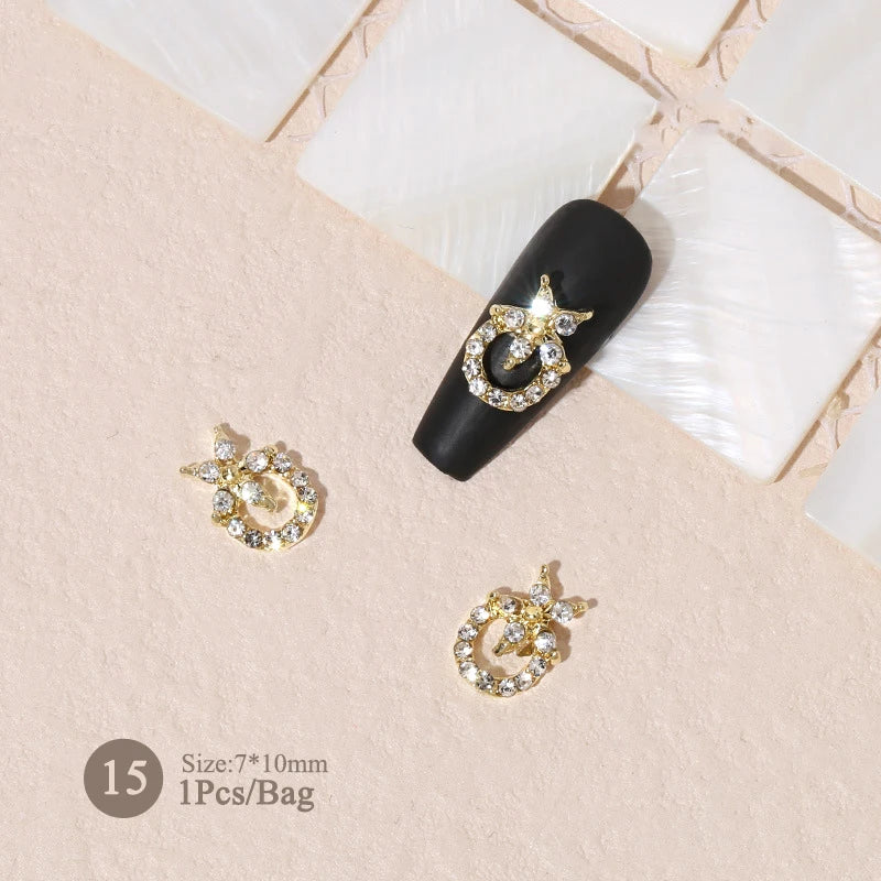 Elegant Gold Silver Metal Bowknot Nail Charm 3D Rhinestone Decor for DIY Manicure Art