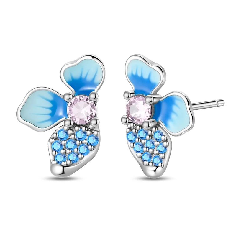 925 Sterling Silver Colorful Butterfly Heart Flower Starfish Bow Geometry Stud Earrings for Women Gift Jewelry Accessories