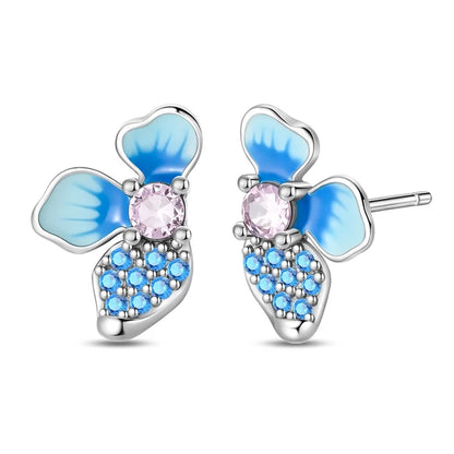 925 Sterling Silver Colorful Butterfly Heart Flower Starfish Bow Geometry Stud Earrings for Women Gift Jewelry Accessories