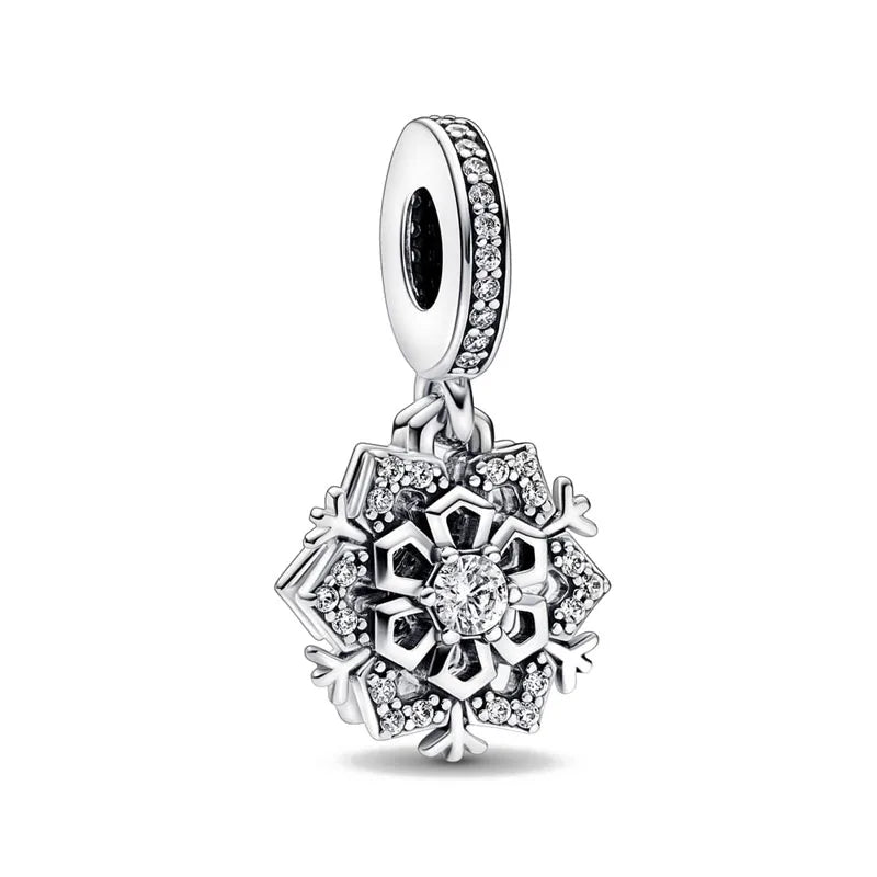 European 925 Sterling Silver Clover Pendant with Pink Zircon for Mother and Daughter DIY Charm Bead Jewelry