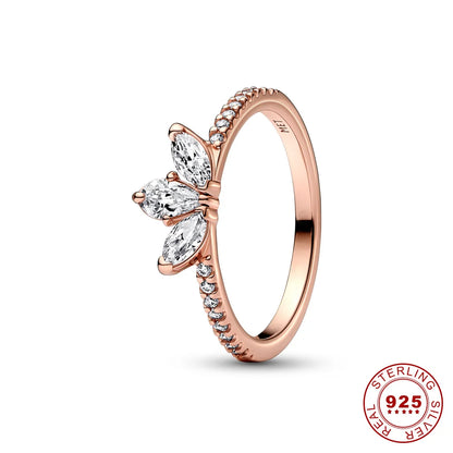 Crown 925 Sterling Silver Stackable Ring with Rose Gold Shiny Zircon for Women Perfect for Weddings and Parties PAR317