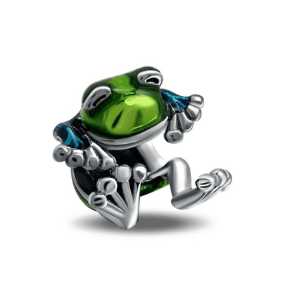 Green Series Sterling Silver Lucky Four Leaf Clover Charms with Zircon Beach Beads for Bracelets and Necklaces