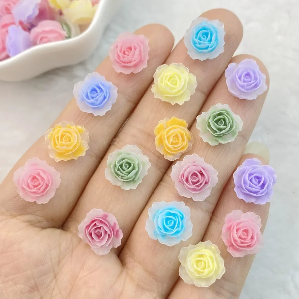 Vibrant 3D Kawaii Flower Nail Art Charms Set - 50 Piece Resin Manicure Decoration Kit